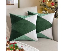 Geometrische Kussenhoezen Set van 2 - Donkergroen 45x45 cm - Modern Decoratief voor Woonkamer of Slaapkamer