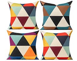 Geometrische Kussenhoezen Set van 4 - Funky Kleurrijke Driehoekige Kussenslopen 40x40 cm voor Woonkamer en Buiten