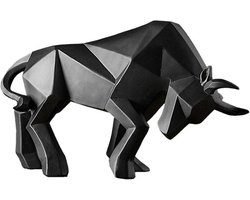 Geometrische stier standbeeld ornament - abstracte sculpturen huisdecoratie - modern vee standbeeld dier beeldje hars stier sculptuur voor thuiskantoor cadeau (zwart)