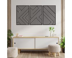 Geometrische Wanddecoratie - Geometrische Panelen Lijnen Vormen 3 Delen - Geometrische NAAM - Muurdecoratie Hout - Wanddecoratie Hout - Muurdecoratie Woonkamer - Wanddecoratie Woonkamer - Wanddecoratie 3 Luik - 179 x 89 cm