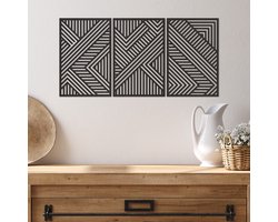 Geometrische Wanddecoratie - Geometrische Panelen Lijnen Vormen 3 Delen - Geometrische NAAM - Muurdecoratie Hout - Wanddecoratie Hout - Muurdecoratie Woonkamer - Wanddecoratie Woonkamer - Wanddecoratie 3 Luik - 86.5 x 43 cm
