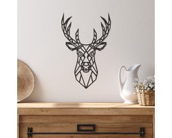 Geometrische Wanddecoratie Hert - Geometrische Muurdecoratie Hert - Geometrisch Hert - Muurdecoratie Hout - Wanddecoratie Hout - Muurdecoratie Woonkamer - Wanddecoratie Woonkamer - Wanddecoratie Industrieel - Wanddecoratie Dieren - 44.5 x 29 cm