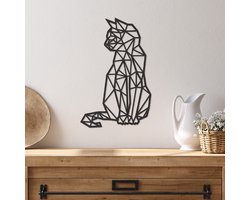 Geometrische Wanddecoratie Kat - Geometrische Muurdecoratie Kat - Geometrische Kat - Muurdecoratie Hout - Wanddecoratie Hout - Muurdecoratie Woonkamer - Wanddecoratie Woonkamer - Wanddecoratie Industrieel - Wanddecoratie Dieren - 45 x 29 cm