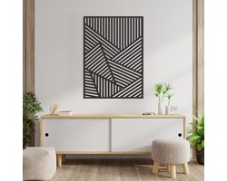 Geometrische Wanddecoratie - Paneel Lijnen Vormen - Dieren - Hout - Wall Line Art - Muurdecoratie - Woonkamer - Slaapkamer - Om Aan De Muur Te Hangen - Zwart - 81.5 x 59 cm
