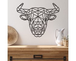 Geometrische Wanddecoratie Stier - Geometrische Muurdecoratie Stier - Geometrische Stier - Muurdecoratie Hout - Wanddecoratie Hout - Muurdecoratie Woonkamer - Wanddecoratie Woonkamer - Wanddecoratie Industrieel - Wanddecoratie Dieren - 36.5 x 29 cm