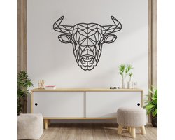 Geometrische Wanddecoratie Stier - Geometrische Muurdecoratie Stier - Geometrische Stier - Muurdecoratie Hout - Wanddecoratie Hout - Muurdecoratie Woonkamer - Wanddecoratie Woonkamer - Wanddecoratie Industrieel - Wanddecoratie Dieren - 74 x 59 cm