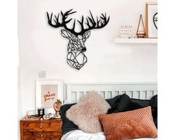 Geometrische Wanddecoratie - wandecoratie woonkamer - Hert - 50x50 - Dieren - Hout - Wall Art - Muurdecoratie - Woonkamer Natuurlijk - Wanddecoratie Industrieel - Cadeau Idee