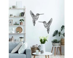 Geometrische Wanddecoratie - wandecoratie woonkamer - Hummingbirds - 2 stucks Kolibries - elke stuk 50x48cm - Dieren - Hout - Wall Art - Muurdecoratie - Woonkamer Natuurlijk - Wanddecoratie Industrieel - Cadeau Idee