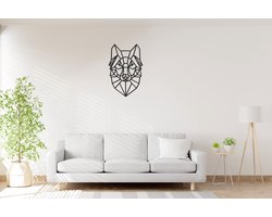 Geometrische Wolf Hoofd - Big - Wanddecoratie - Lasergesneden - Zwart - Geometrische dieren en vormen - Houten dieren - Muurdecoratie - Line art - Wall art