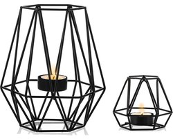 Geometrische Zwarte Theelichtkandelaars - Decoratieve Kandelaar voor Eettafel - Woonkamer Ornamenten - Bruiloft Housewarming Geschenken ornament op voet