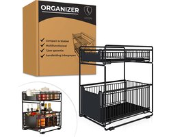 GEON - Gootsteenkast organizer - Keukenkast organizer - Gootsteenrek - Badkamer organizer - Lade - Zwart/Wit