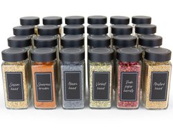 George Napoli 24 Glazen Kruidenpotjes Set - Metaal - Vierkant - 2 Soorten Strooideksels – Kruidenstrooier – Spice Jars - Met stickers en accessoires