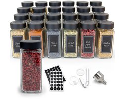 George Napoli 24 Kruidenpotjes - Glas - Spice jar - Vierkant - Metalen Deksel - 48 Strooideksels & 240 stickers