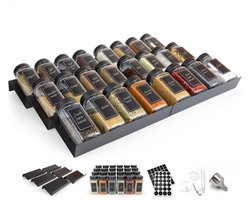 George Napoli Kruidenrek lade met 24 kruidenpotjes - Uitschuifbaar lade organizer - Glazen potjes met metalen deksel