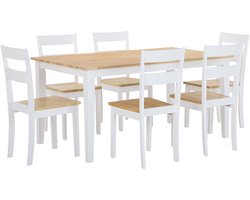 GEORGIA - Eetkamerset - Lichtbruin/Wit - Rubberhout