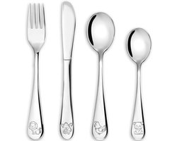 Gepersonaliseerd 4-delig roestvrij stalen kinderbestek met gravure - Doopcadeaus voor jongens en meisjes vanaf 3 jaar