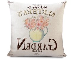 Gepersonaliseerd Welkom bij Tuin Sierkussen Cover 18x18 inch Custom Tuin Aquarel Bloemen Waterkoker Jute Linnen Kussenhoes Frans Accent Tuin Lumbale Kussensloop voor Bank Bank Bank Slaapkamer Woonkamer