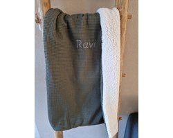 Gepersonaliseerde Baby Deken –Army Green / Teddy – Met Naam – Zachte Babydeken – Kinderwagen & Wieg – 100x70cm – Uniek Kraamcadeau