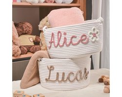 Gepersonaliseerde Baby Geschenk Mand voor Jongen of Meisje - Touw Katoen Baby Douche Mand en Speelgoed Opslag Organizer