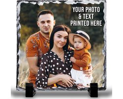 Gepersonaliseerde Fotoplaat - Foto op Steen - Uniek Cadeau - Natuurlijke Leisteen - 20cm Vierkant - Natuurlijk