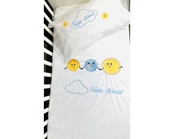 Gepersonaliseerde geborduurde set voor baby in satijn(dekbedovertrek 100x150cm + kussensloop 35x50cm)met de maan, aarde en de zon/Personalized Embroidered set for baby In Satin(Duvet cover100x150cm+ pillowcase 35x50cm)with the Moon, Earth and Sun