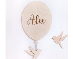 Gepersonaliseerde houten ballon wanddecoratie – kinderkamerdecoratie met naam en vogel, kraamcadeau, babyshower herinnering, ballon naamdecoratie/ kinderkamer/ babykamer/ wanddecoratie/