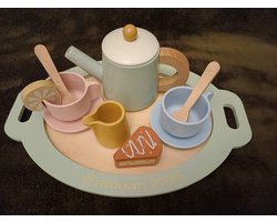 Gepersonaliseerde Houten Theeset met Naam en/of Datum | Pastel Kleuren | Speelgoed Thee Servies