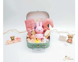 Gepersonaliseerde kraamcadeaus voor meisje 7 stuks - Hawsaz.nl cadeau - Babygeschenksets - Geboortecadeau - babyshower - Babyset - Baby knuffel doekje - Speenkoord - Babygeschenk - baby speelgoed - Babyverzorging - Badcape - Nijntje - Baby koffertje