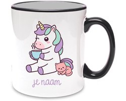 Gepersonaliseerde Mok met naam - Baby Unicorn Zwart | Meisjes | Kind | Eenhoorn | Unicorn | Keramiek | Cadeau Kinderen