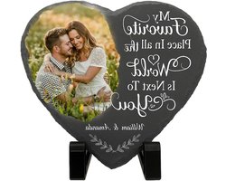 Gepersonaliseerde Steen - Hart met Foto - Liefde Uiten - Uniek Ontwerp - Met Standaard - Multicolor