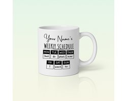 Gepersonaliseerde Weekplanner Mok 330ml – Grappige Motivatie Koffiebeker – Aanpasbaar Naam Cadeau voor Werk & Thuis