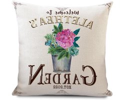 Gepersonaliseerde Welkom bij Tuin Sierkussen Cover 18x18 inch Aangepaste Tuin Aquarel Bloemen Waterkoker Katoen Linnen Vierkante Kussenslopen Boerderij Bloemen Vierkante Kussensloop voor Bank Bed Stoel Woonkamer
