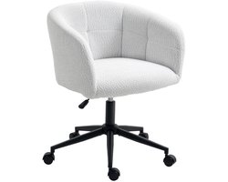 Gepolsterde Bureaustoel Pluche Bekleding Kuipdesign Draaistoel Met Wielen Stalen Basis Crème Zwart 65x59x75-85 cm Fluweel Look Comfort Stoel Hoogte Verstelbaar Ergonomische Computerstoel Belastbaar 120 kg Home Office Stoel