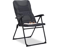 gepolsterde campingstoel - verstelbaar - 107 x 60 x 68 cm - comfortabele tuinstoel - 2 niveaus - grijs