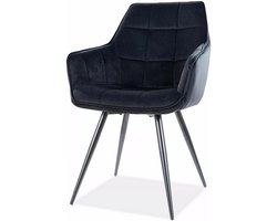 Gepolsterde Fauteuil - Fluwelen Stoel - Woonkamer Inrichting - Metalen Poten - Hoogte 90 cm - Zwart