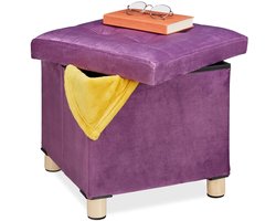 Gepolsterde hocker - multifunctioneel - 1 stuk - paars - fluwelen stof - 35x38x38 cm