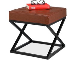 Gepolsterde industrieel design hocker van kunstleer - zwart/bruin - 41 x 41 x 41 cm