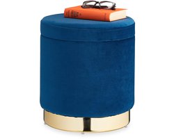 Gepolsterde poef met opbergruimte - veelzijdig en modern - 1 stuk - blauw fluweel