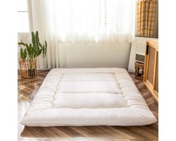 Gequilte Japanse Futon Matras - Extra Dikke Opvouwbare Slaapmat - Ademend Vloermatras - Comfortabel Logeerbed - Geschikt voor Camping, Bank en Slaapkamer - Off-White - 90x190 cm