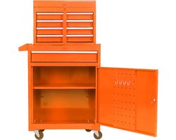 Gereedschapskast - 5 Lades Modulaire Kast met Wielen en Verwijderbare Bovenkant en Verstelbare Planken - Garage Kast - Staal - Oranje
