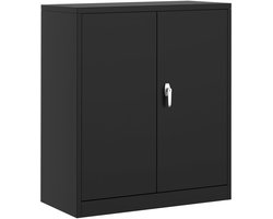 Gereedschapskast - 80x40x90cm - Koudgewalst Staal Wandkast - Zwaar Belastbare Opbergkast - 2 Verstelbare Legplanken - Afsluitbare Deuren - Roestbestendig - Voor Garage Werkplaats Kantoor - Zwart