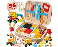 Gereedschapskist Speelgoed 57pcs - Werkbank speelgoed - Gereedschap Kinderen Speelgoed - Houten Speelgoed Duurzaam