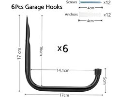 Gereedschapsopberghaken - Heavy Duty - Set van 6 - 17 cm - Metaal