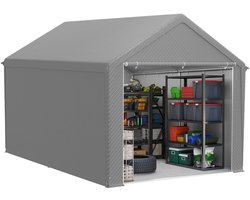 Gereedschapsschuur Gereedschapstent 3x4m (12㎡) Vouwpaviljoen UV-Bescherming Garagentent Met Zijwanden & Ventilatieopeningen Waterdicht PE Stof En Metaalframe Buiten Carport Grijs NAIZY