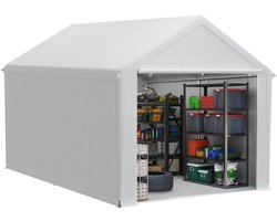 Gereedschapsschuur Gereedschapstent 3x4m (12㎡) Vouwpaviljoen UV-Bescherming Garagentent Met Zijwanden & Ventilatieopeningen Waterdicht PE Stof En Metaalframe Buiten Carport Wit NAIZY