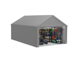 Gereedschapsschuur Gereedschapstent 4x6m (24㎡) Vouwpaviljoen UV-Bescherming Garagentent Met Zijwanden & Ventilatieopeningen Waterdicht PE Stof En Metaalframe Buiten Carport Grijs NAIZY