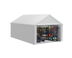 Gereedschapsschuur Gereedschapstent 4x6m (24㎡) Vouwpaviljoen UV-Bescherming Garagentent Met Zijwanden & Ventilatieopeningen Waterdicht PE Stof En Metaalframe Buiten Carport Wit NAIZY