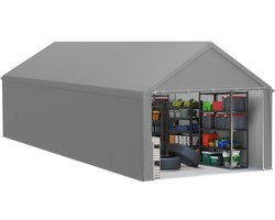Gereedschapsschuur Gereedschapstent 4x8m (32㎡) Vouwpaviljoen UV-Bescherming Garagentent Met Zijwanden & Ventilatieopeningen Waterdicht PE Stof En Metaalframe Buiten Carport Grijs NAIZY