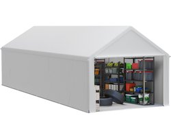 Gereedschapsschuur Gereedschapstent 4x8m (32㎡) Vouwpaviljoen UV-Bescherming Garagentent Met Zijwanden & Ventilatieopeningen Waterdicht PE Stof En Metaalframe Buiten Carport Wit NAIZY