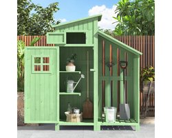 Gereedschapsschuur Tuinkast - Houten Tuinhuis - Tuinopslag - Weerbestendig PVC Dak - 124 x 46 x 174 cm - Groen